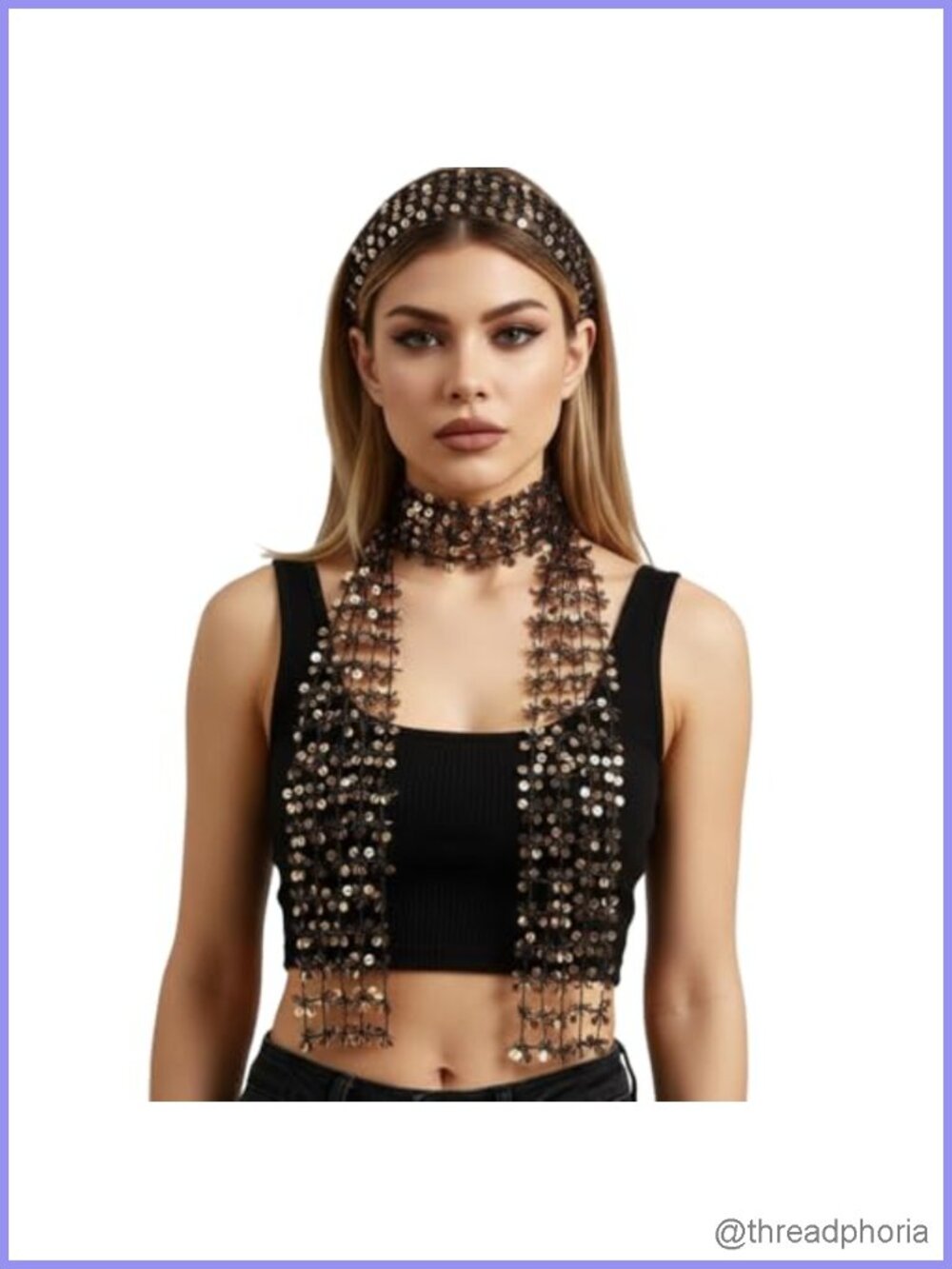 Sequin Fishnet Skinny Scarf Multipurpose Glitter Neck Scarf Party Accessory